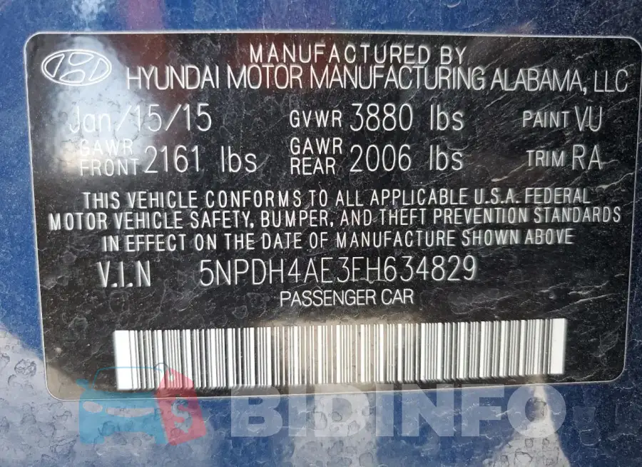 5NPDH4AE3FH634829 Photo# 12