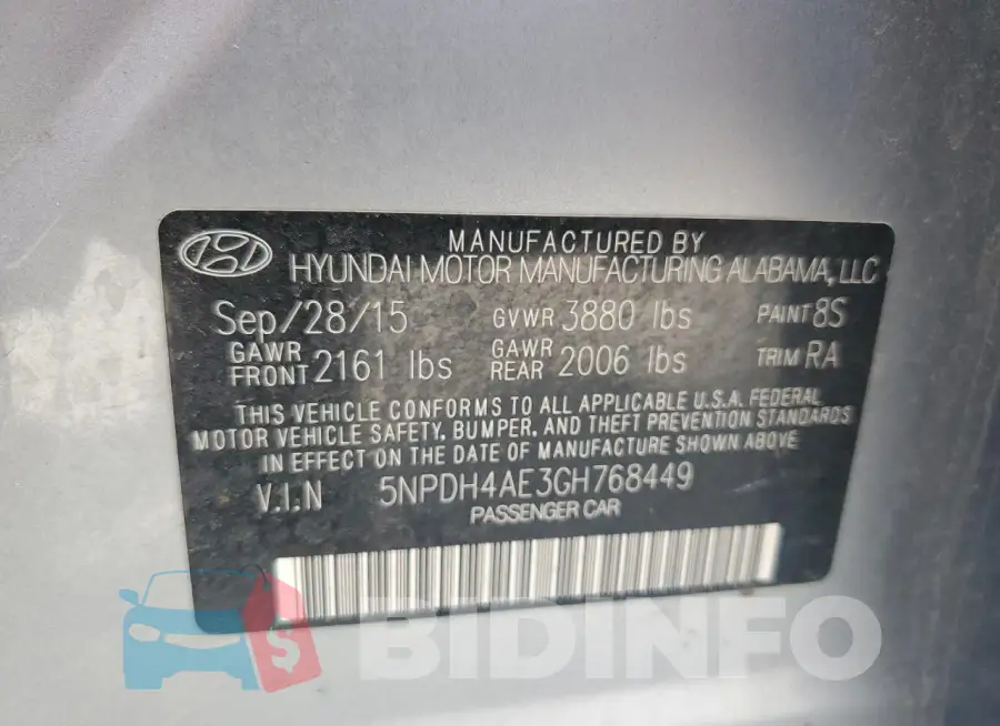 5NPDH4AE3GH768449 Photo# 12