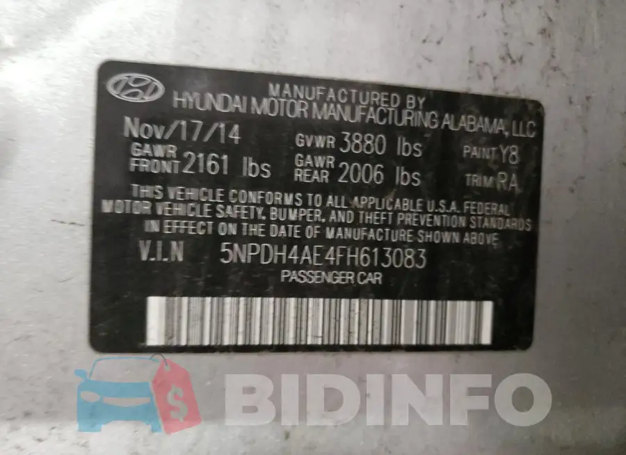 5NPDH4AE4FH613083 Photo# 12