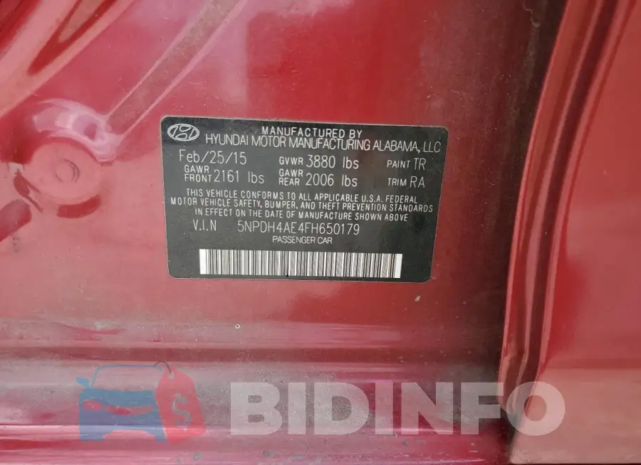 5NPDH4AE4FH650179 Photo# 12