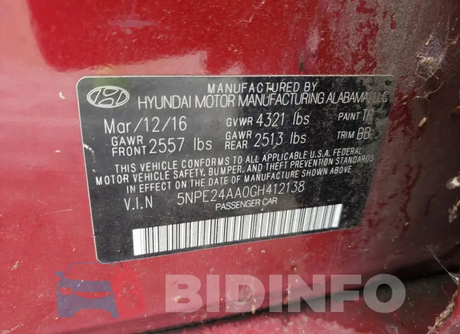 5NPE24AA0GH412138 Photo# 12