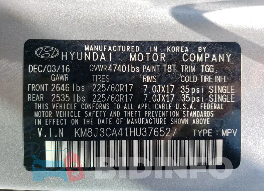 KM8J3CA41HU376527 Photo# 14