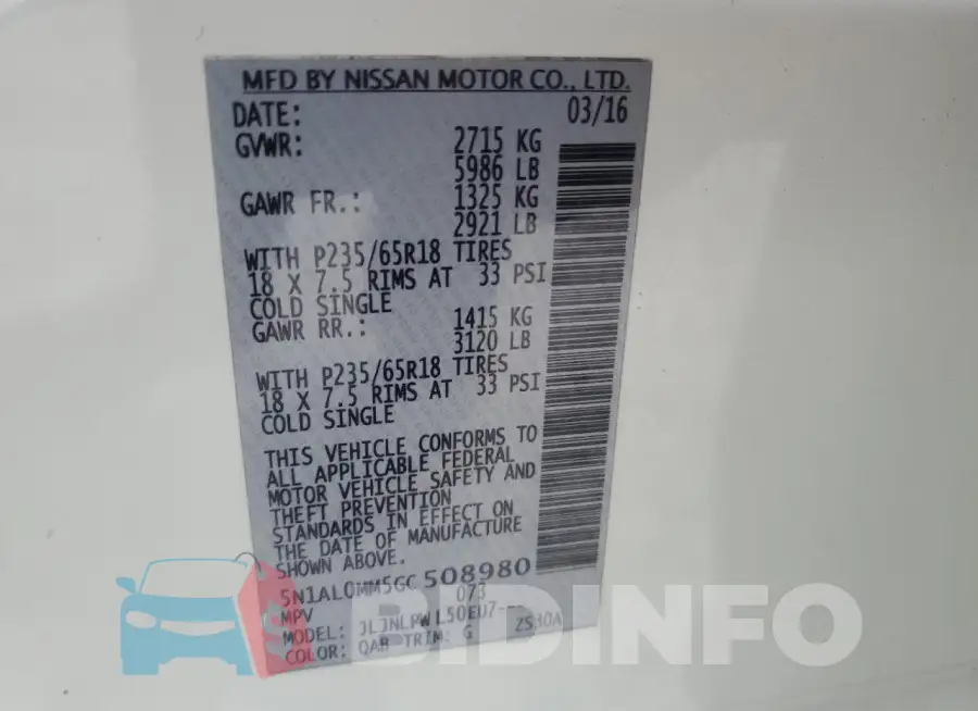 5N1AL0MM5GC508980 Photo# 14