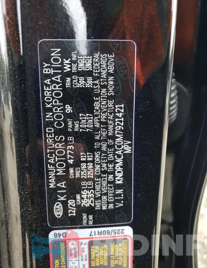 KNDPMCAC0M7921421 Photo# 13