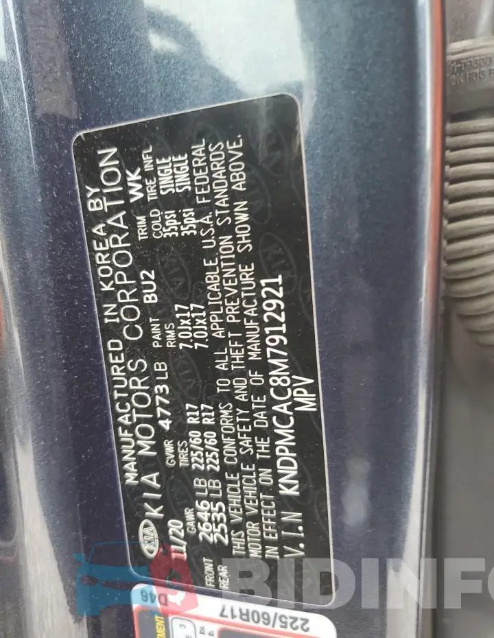 KNDPMCAC8M7912921 Photo# 13