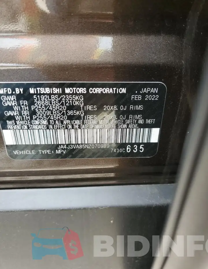 JA4J3VA85NZ070989 Photo# 13