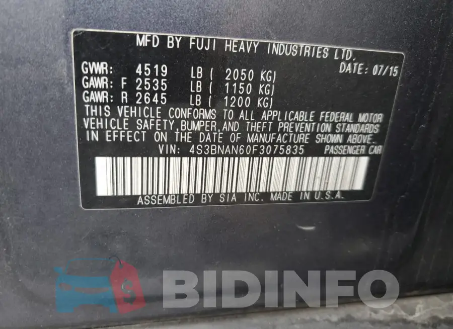 4S3BNAN60F3075835 Photo# 12