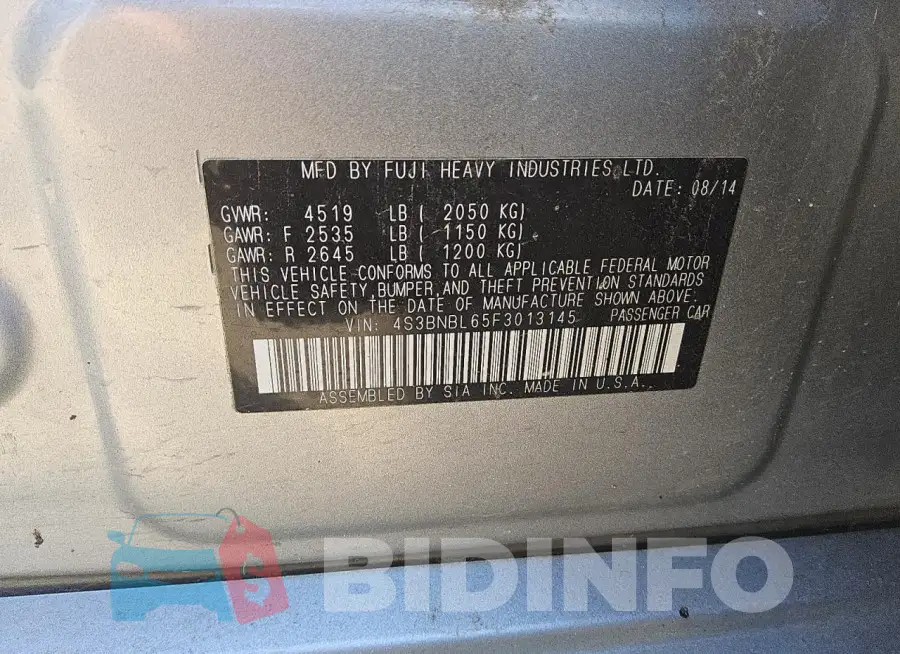4S3BNBL65F3013145 Photo# 13