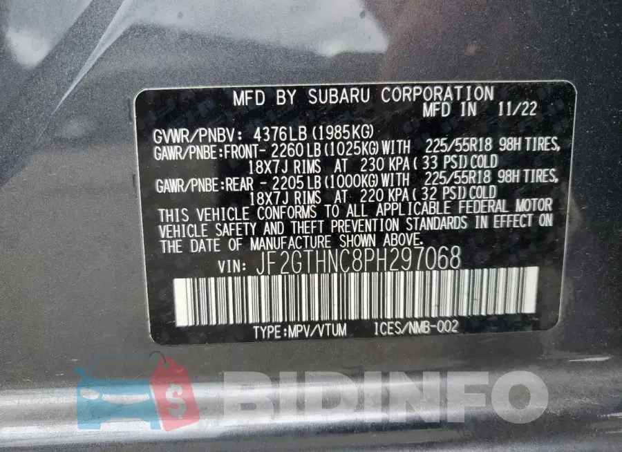 JF2GTHNC8PH297068 Photo# 12