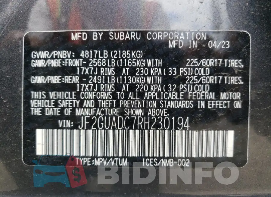 JF2GUADC7RH230194 Photo# 13