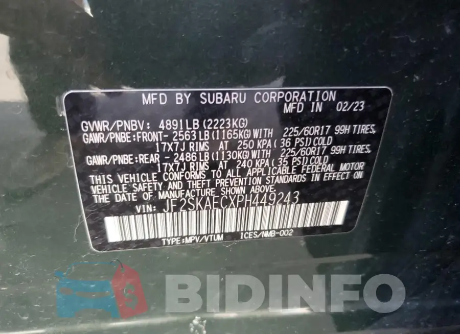 JF2SKAECXPH449243 Photo# 14