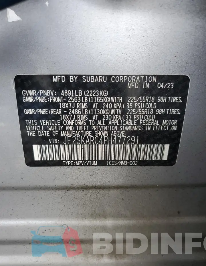 JF2SKARC4PH477291 Photo# 13