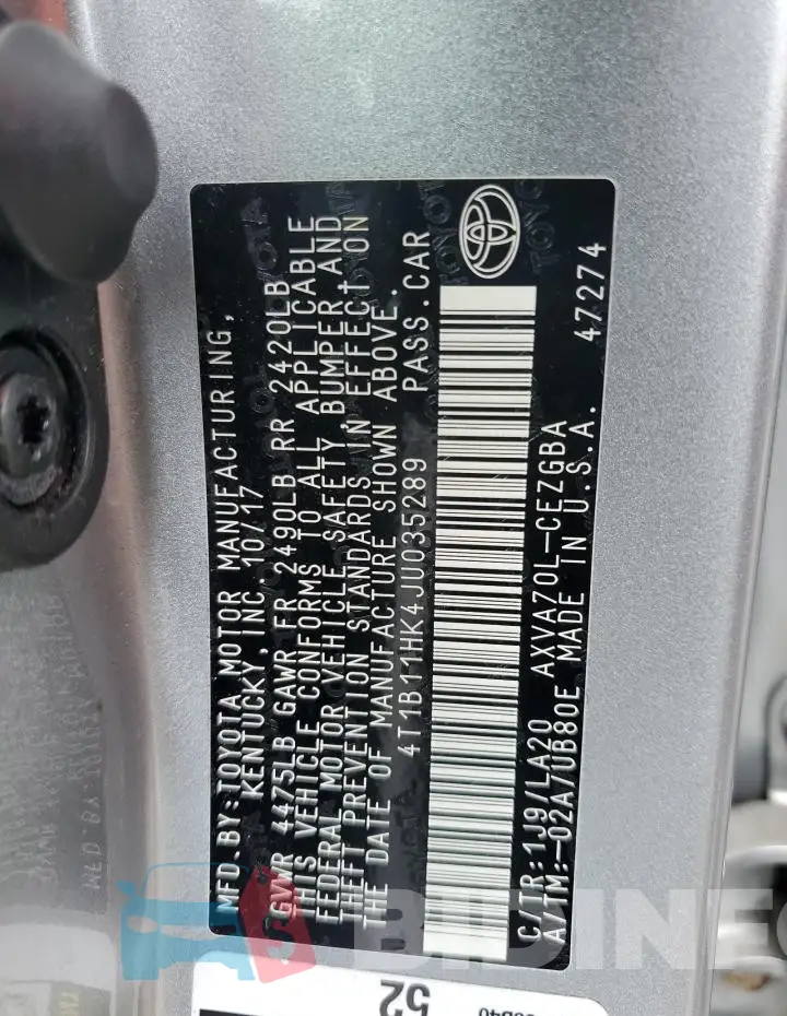 4T1B11HK4JU035289 Photo# 12