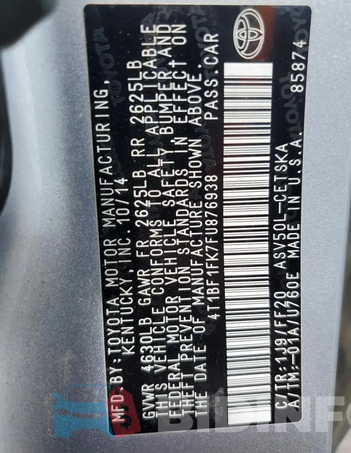 4T1BF1FK7FU876938 Photo# 13