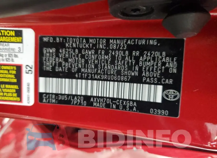 4T1F31AK9RU060867 Photo# 12
