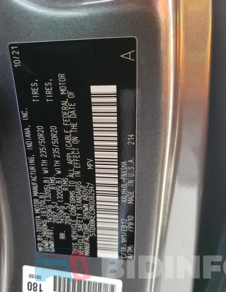 5TDXRKEC9NS082947 Photo# 13