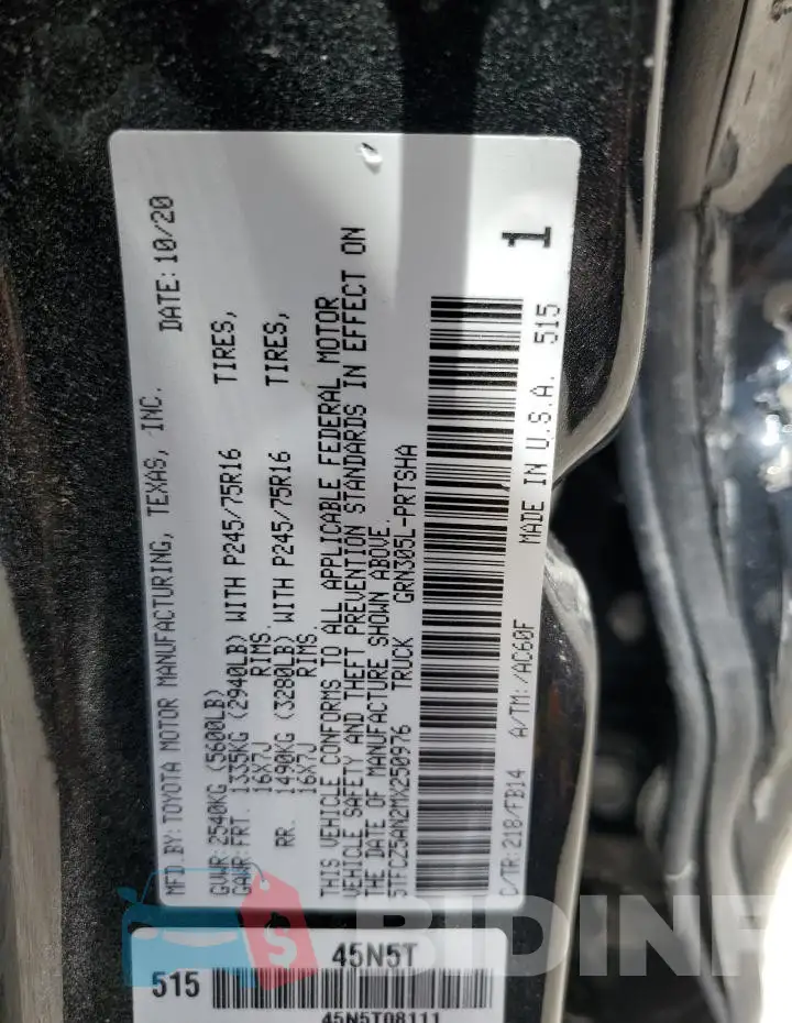 5TFCZ5AN2MX250976 Photo# 12