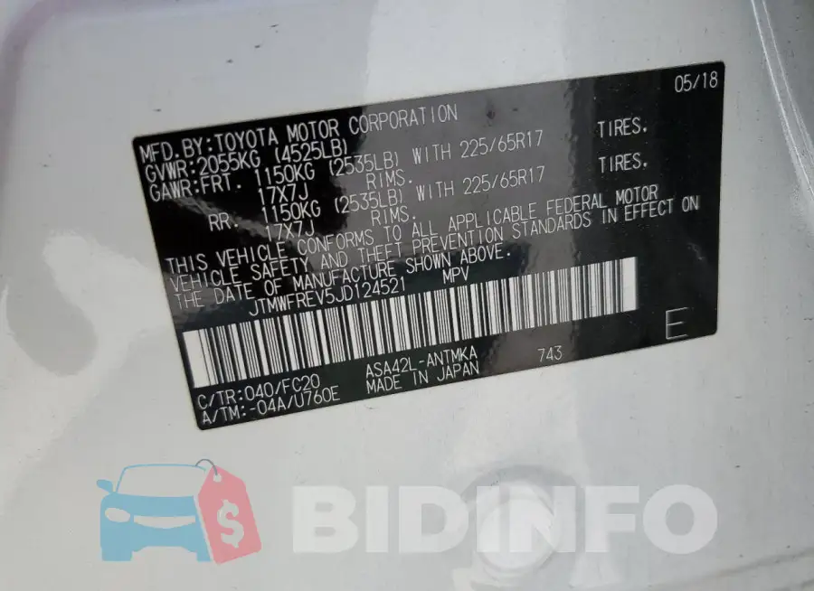 JTMWFREV5JD124521 Photo# 14