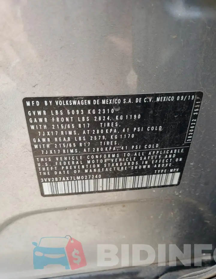 3VV2B7AX7LM027240 Photo# 13