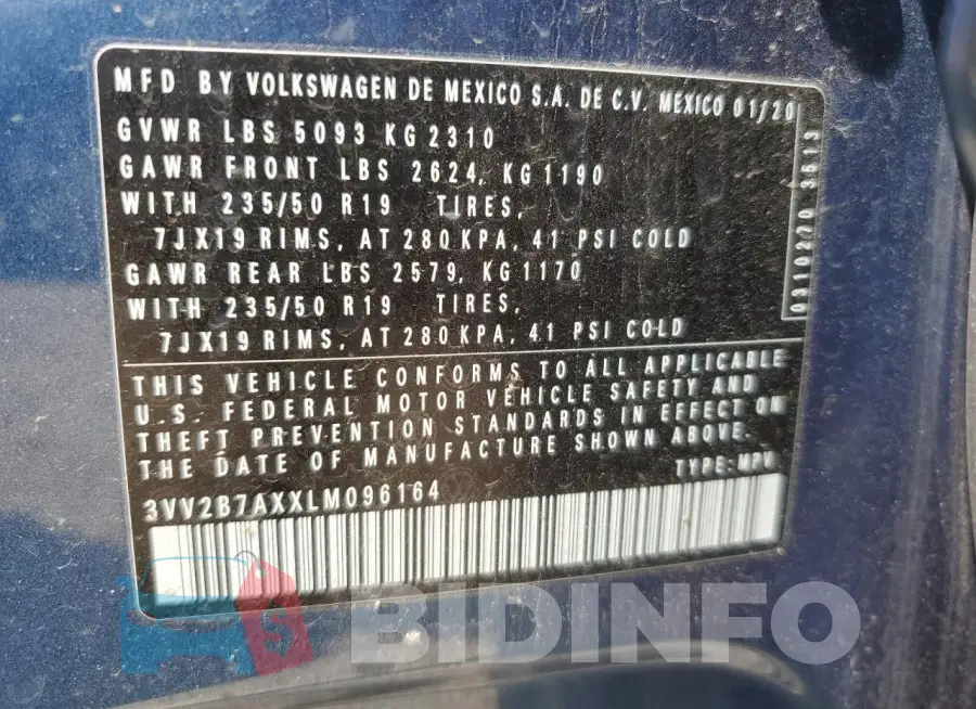 3VV2B7AXXLM096164 Photo# 13