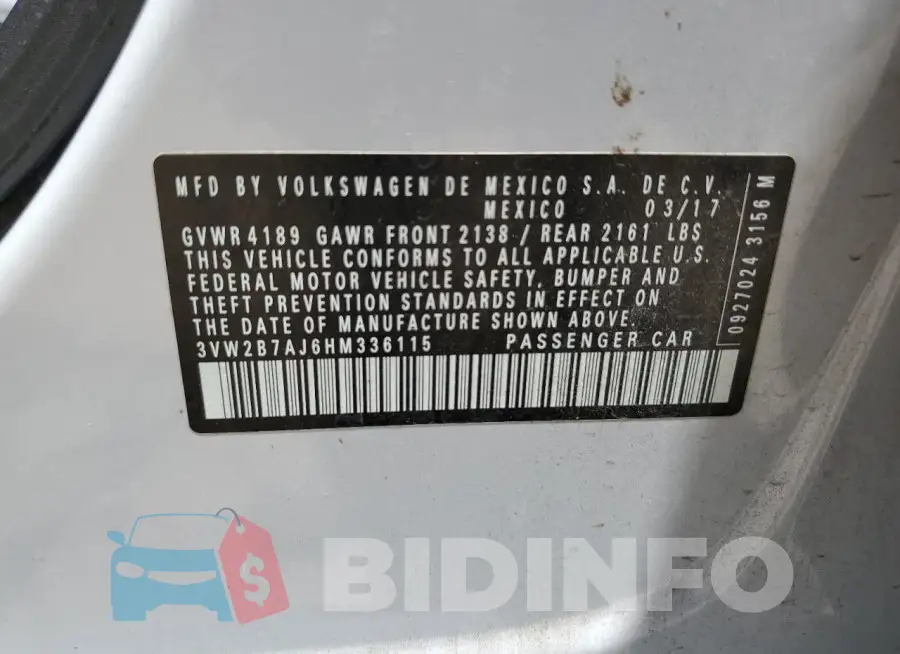 3VW2B7AJ6HM336115 Photo# 12