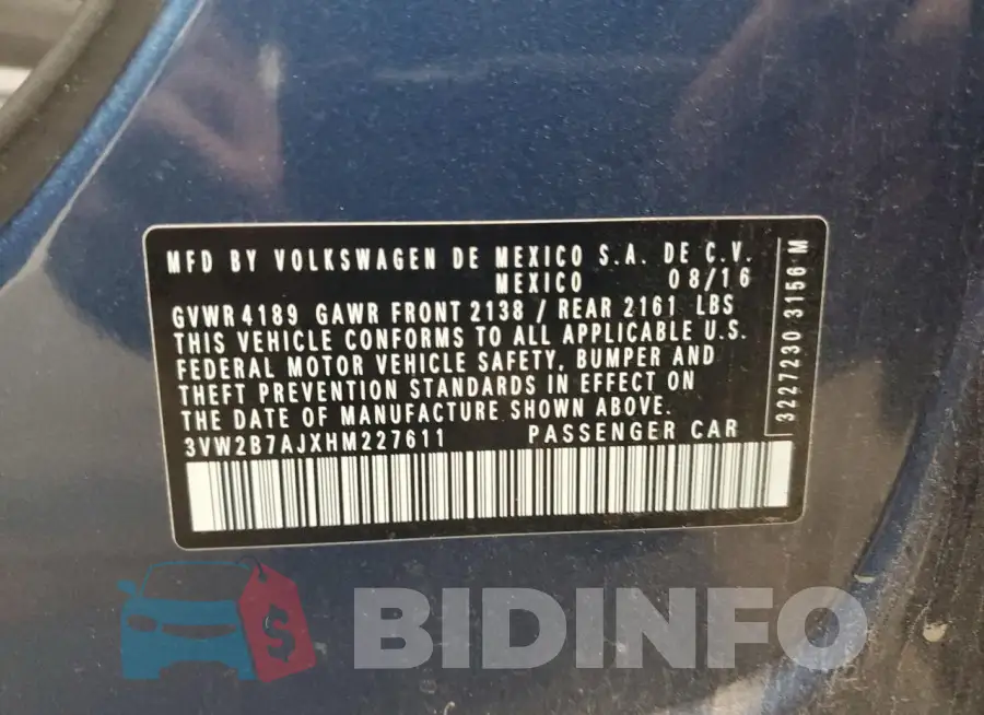 3VW2B7AJXHM227611 Photo# 12