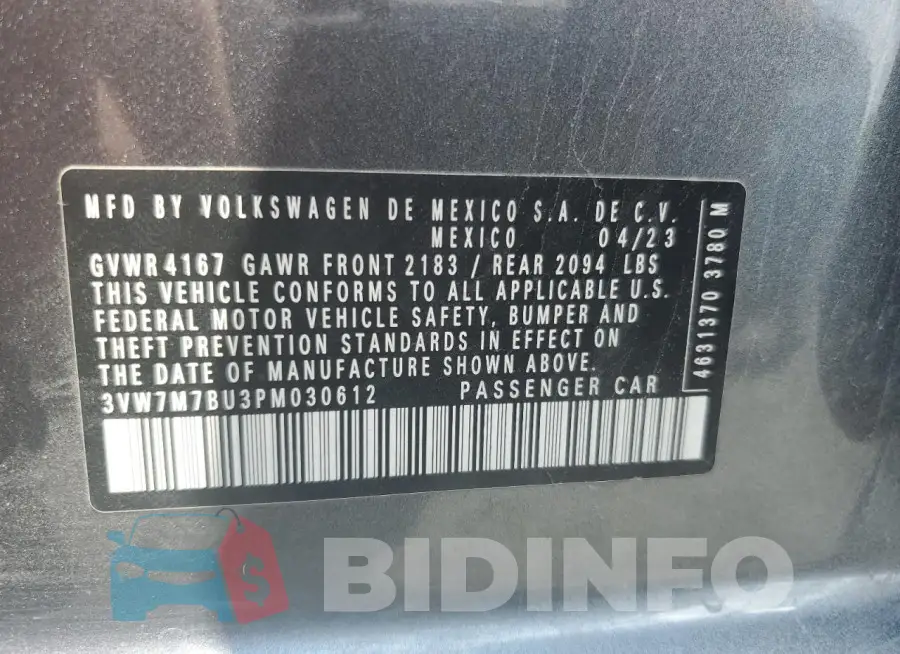 3VW7M7BU3PM030612 Photo# 13