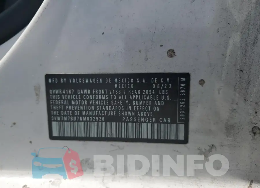 3VW7M7BU7NM032926 Photo# 12