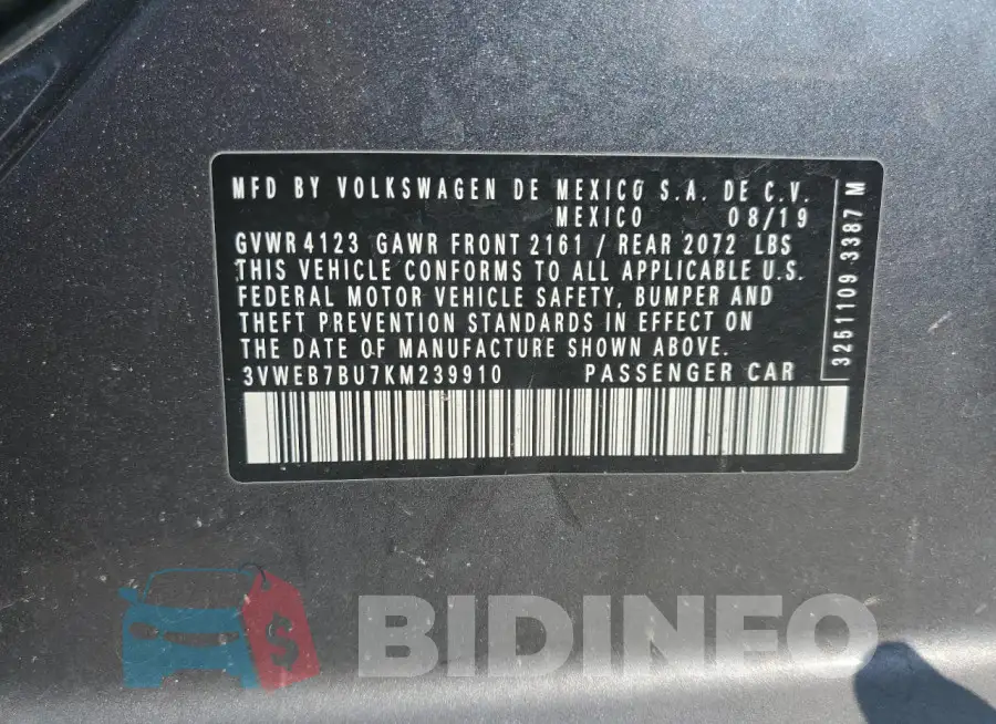 3VWEB7BU7KM239910 Photo# 12
