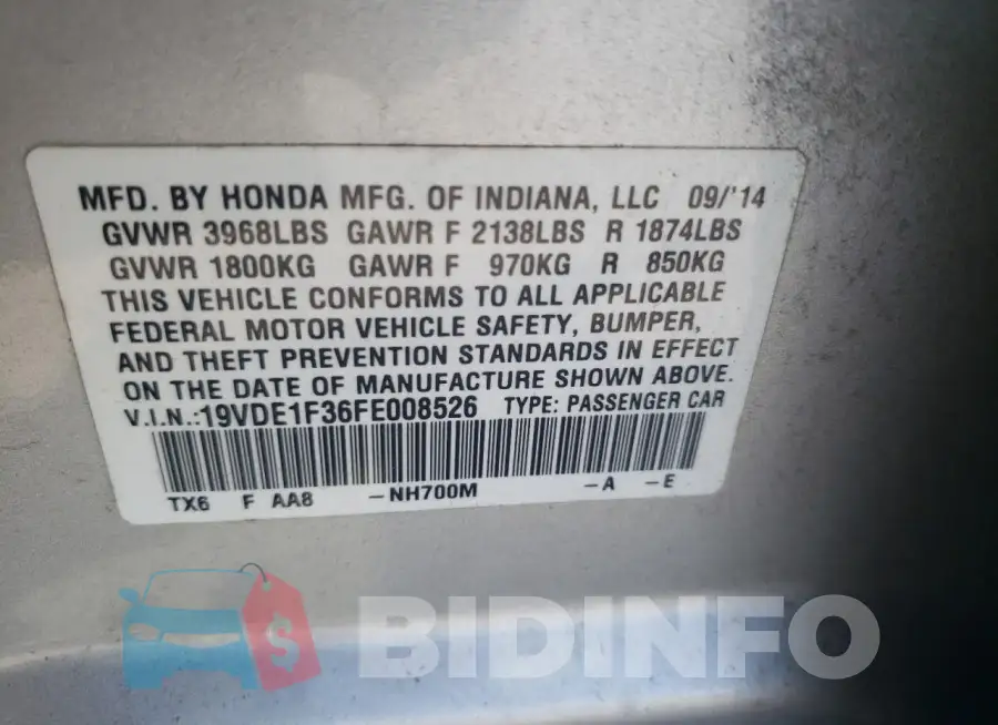 19VDE1F36FE008526 Photo# 12