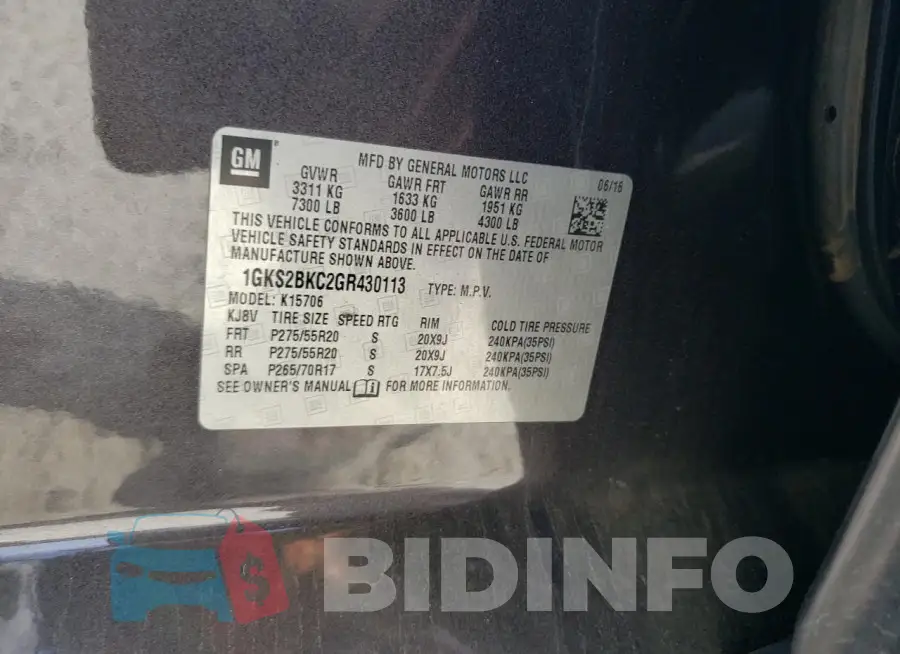 1GKS2BKC2GR430113 Photo# 13