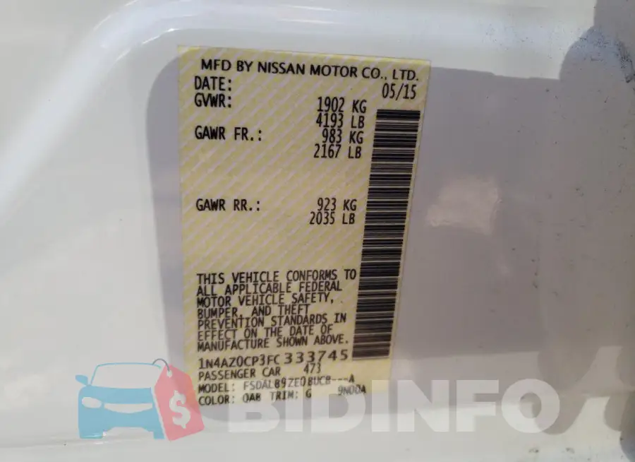 1N4AZ0CP3FC333745 Photo# 12