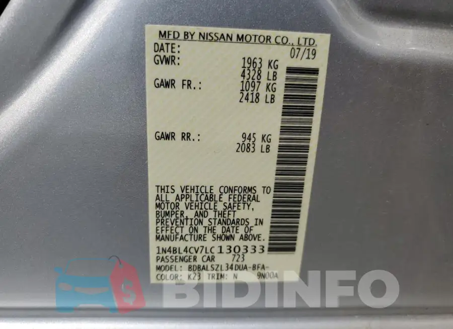 1N4BL4CV7LC130333 Photo# 12