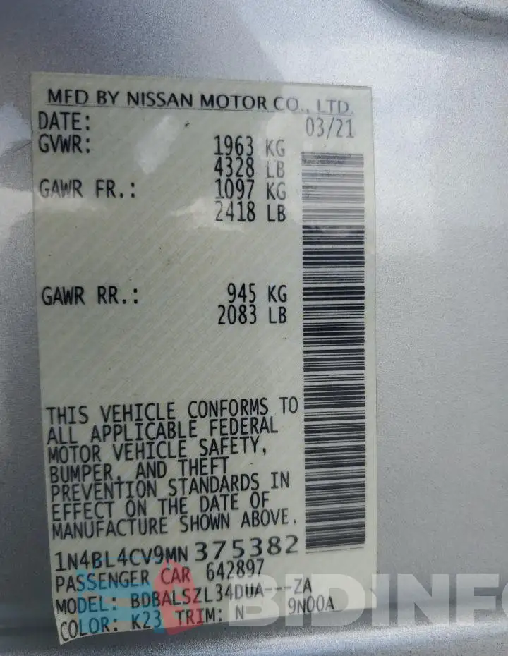1N4BL4CV9MN375382 Photo# 13