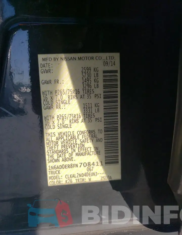 1N6AD0ER8FN708411 Photo# 12