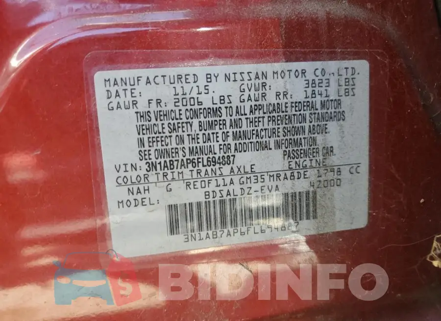 3N1AB7AP6FL694887 Photo# 12
