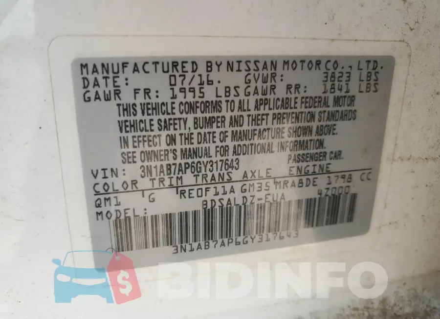 3N1AB7AP6GY317643 Photo# 12