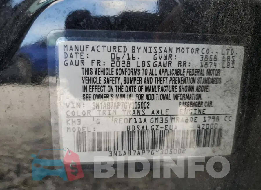 3N1AB7AP7GY305002 Photo# 12