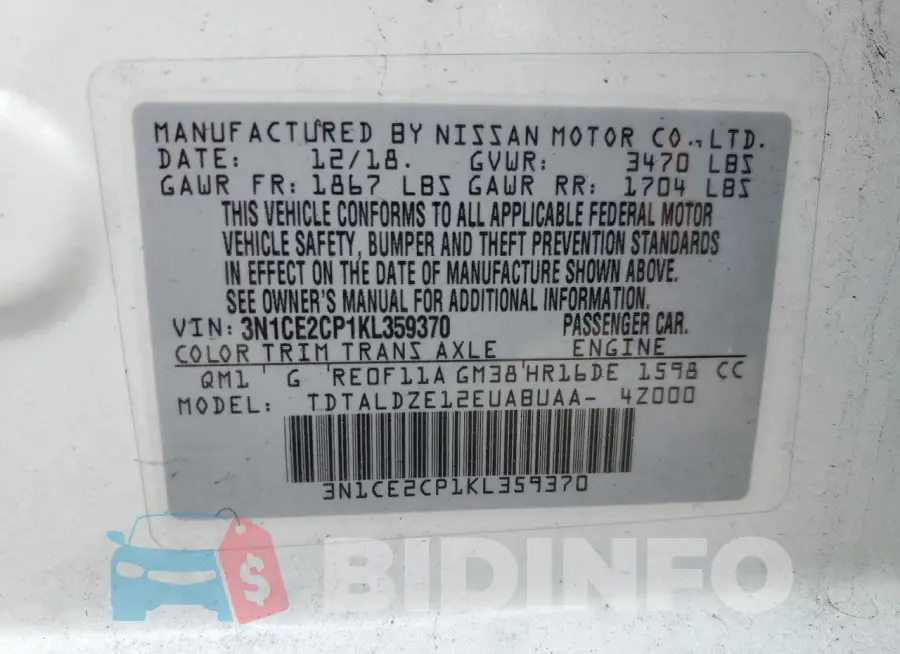 3N1CE2CP1KL359370 Photo# 13