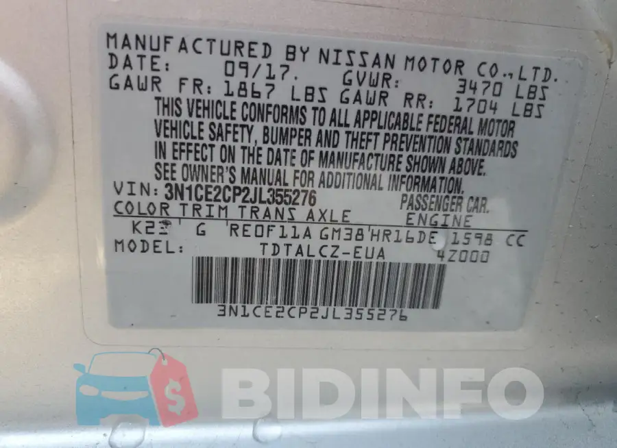 3N1CE2CP2JL355276 Photo# 12