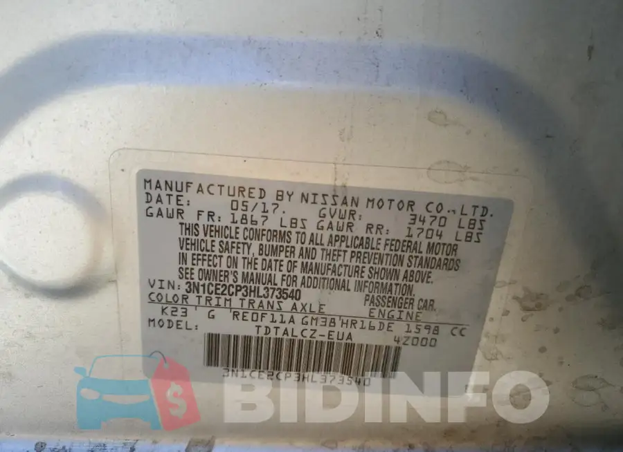 3N1CE2CP3HL373540 Photo# 12