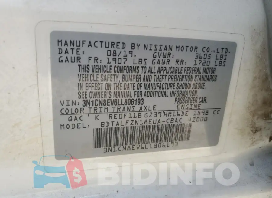3N1CN8EV6LL806193 Photo# 12