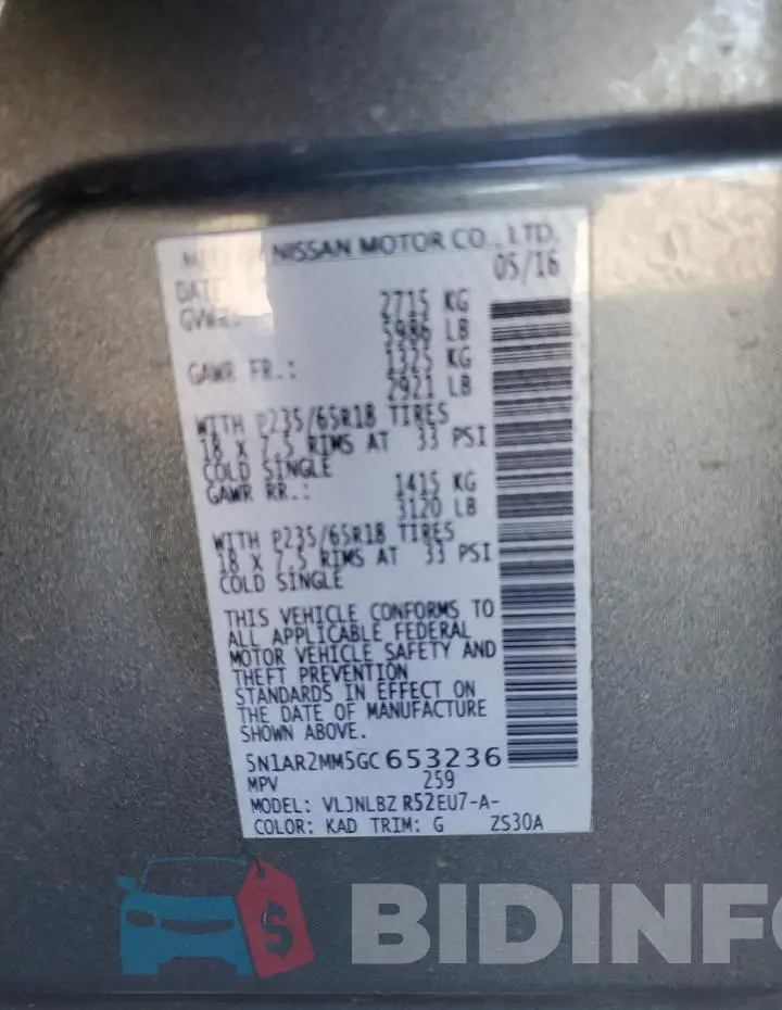 5N1AR2MM5GC653236 Photo# 13