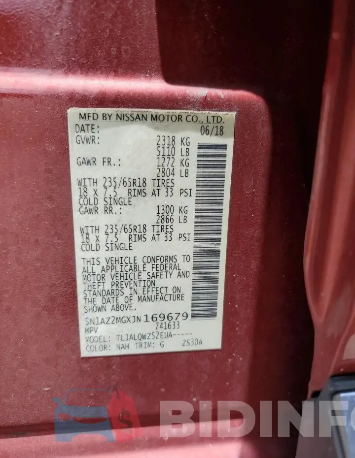 5N1AZ2MGXJN169679 Photo# 13