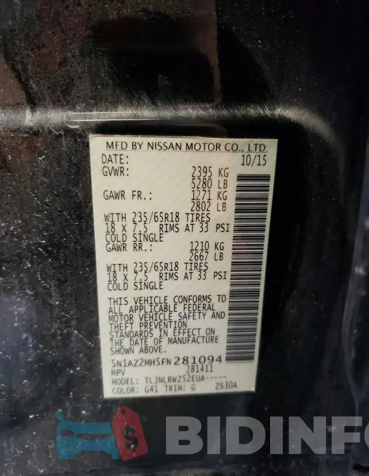 5N1AZ2MH5FN281094 Photo# 13