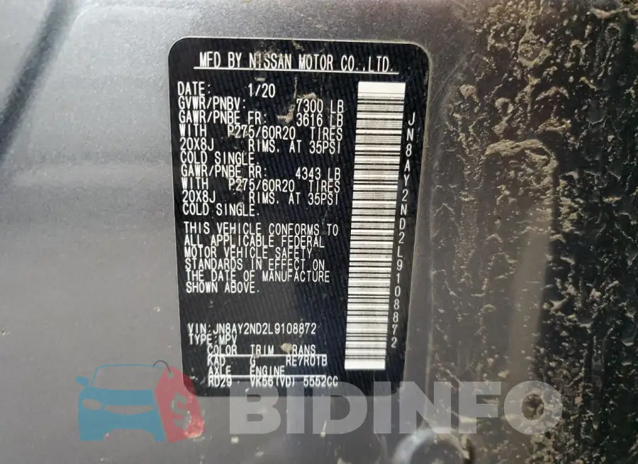 JN8AY2ND2L9108872 Photo# 14