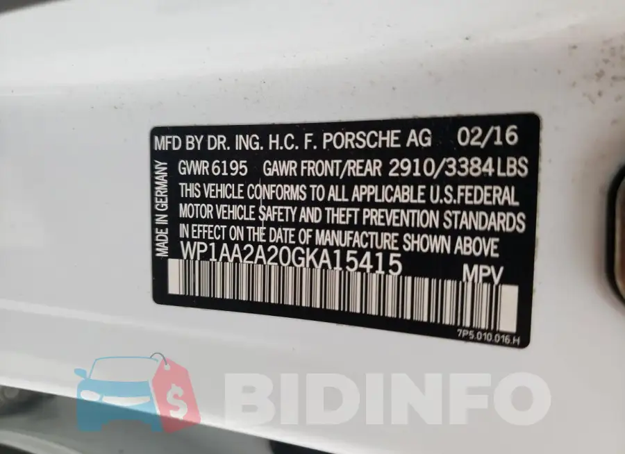 WP1AA2A20GKA15415 Photo# 13
