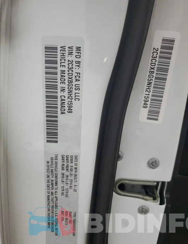 2C3CDXBG5NH215949 Photo# 12
