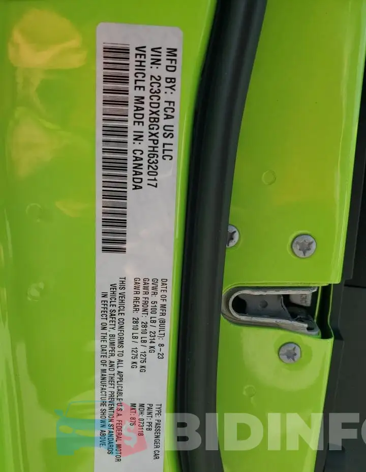 2C3CDXBGXPH632017 Photo# 14