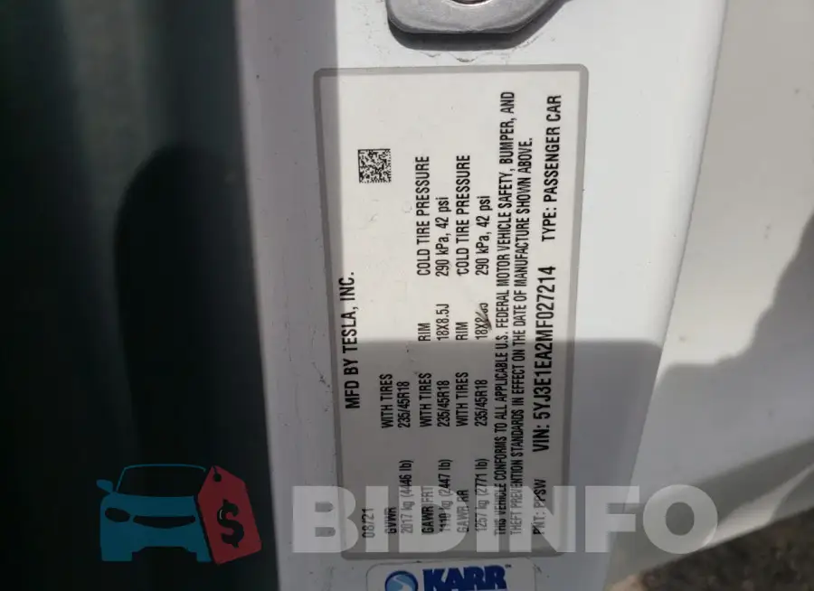 5YJ3E1EA2MF027214 Photo# 13